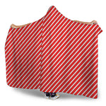 Red And White Candy Cane Pattern Print Hooded Blanket