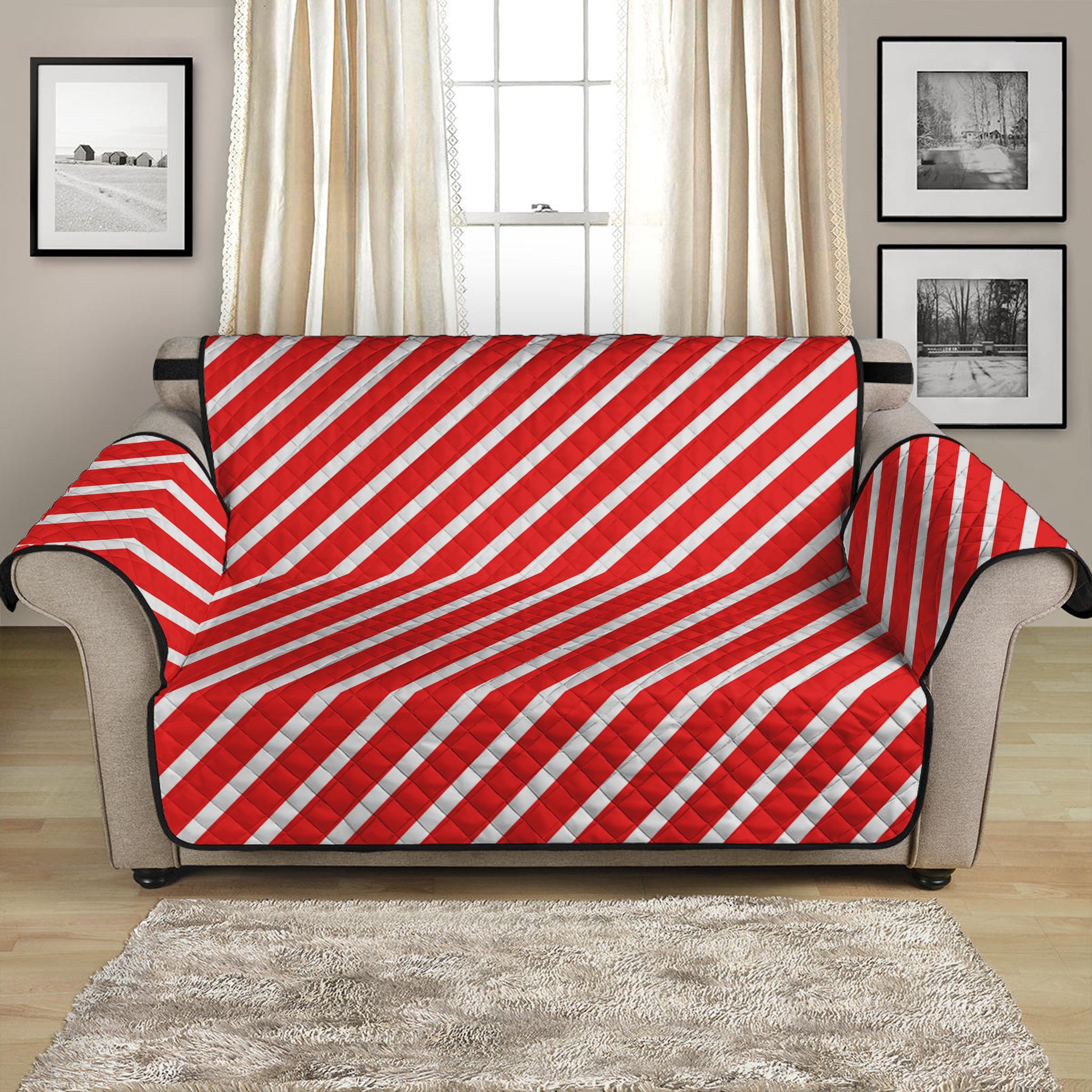 Red And White Candy Cane Pattern Print Loveseat Protector