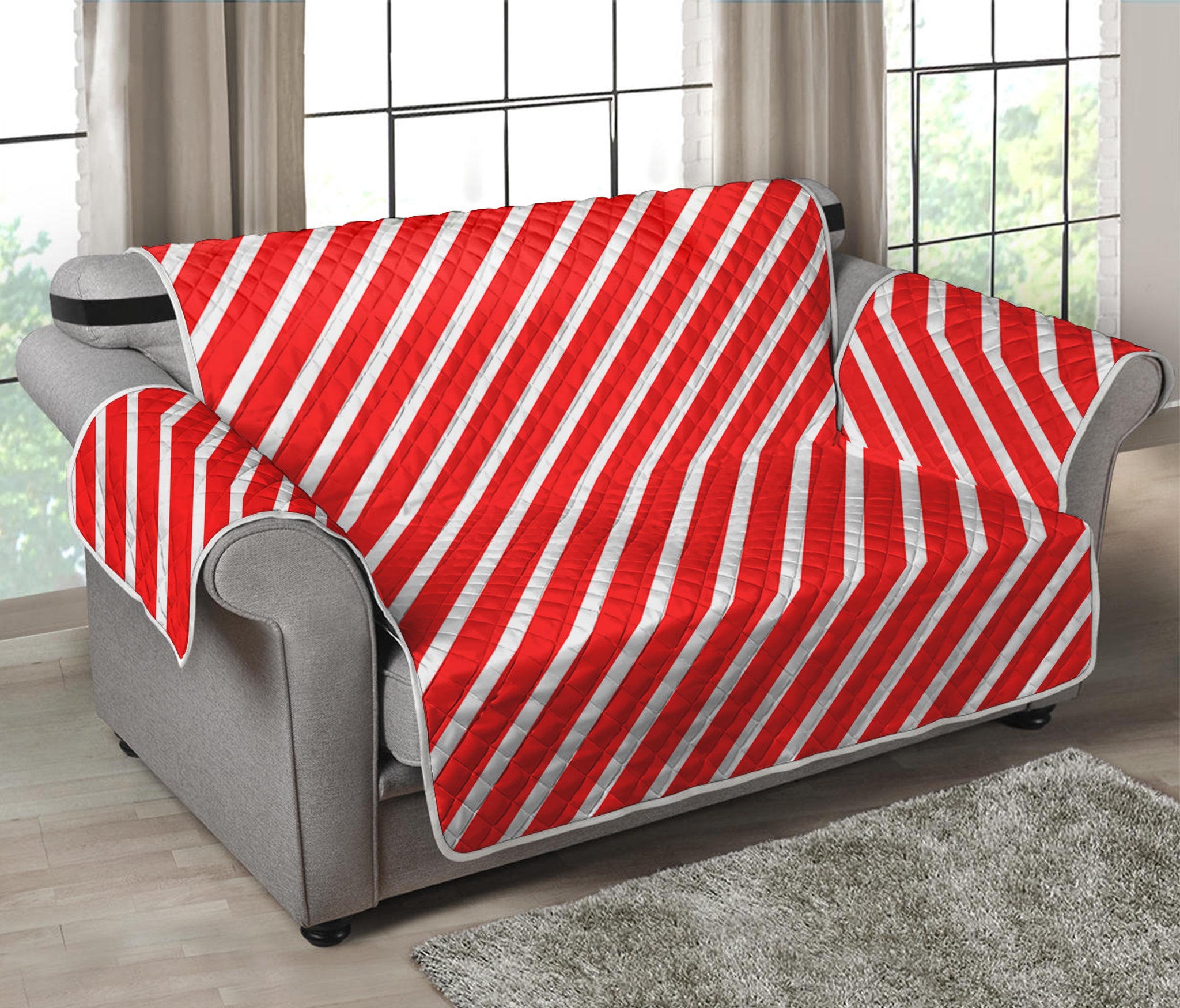 Red And White Candy Cane Pattern Print Loveseat Protector