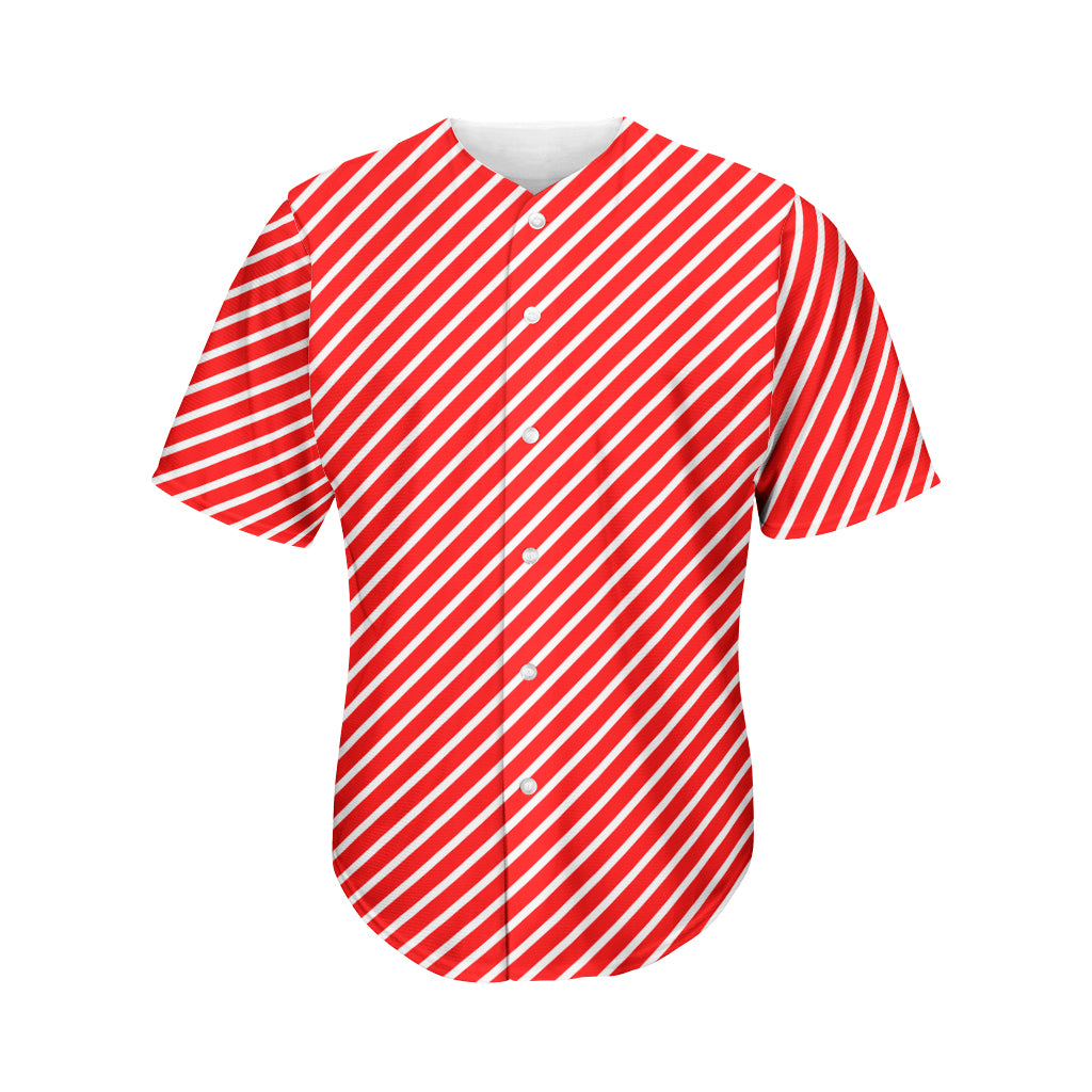 Red And White Candy Cane Pattern Print Men's Baseball Jersey