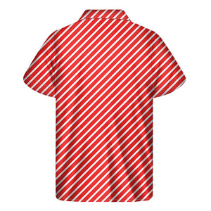 Red And White Candy Cane Pattern Print Men's Short Sleeve Shirt