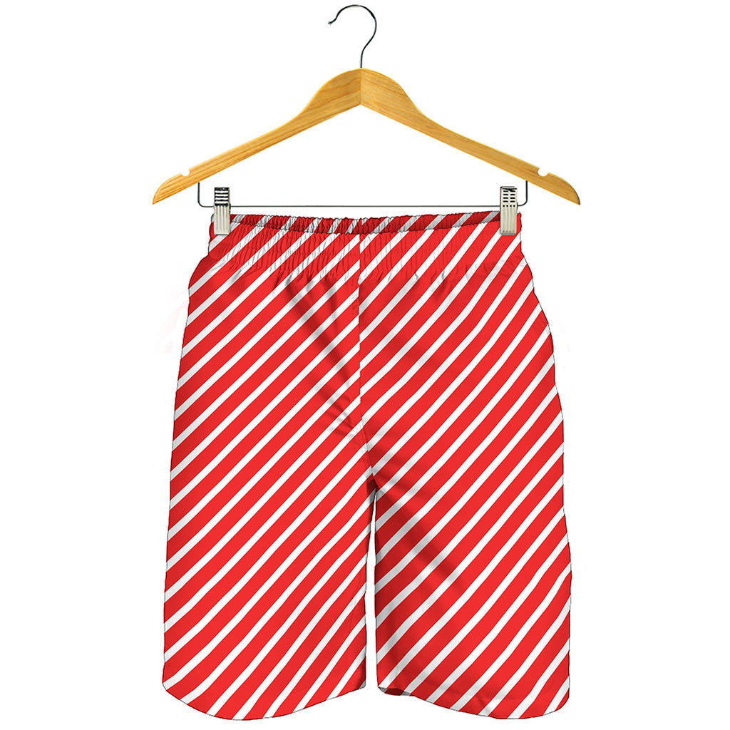 Red And White Candy Cane Pattern Print Men's Shorts