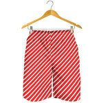 Red And White Candy Cane Pattern Print Men's Shorts