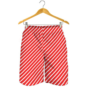 Red And White Candy Cane Pattern Print Men's Shorts