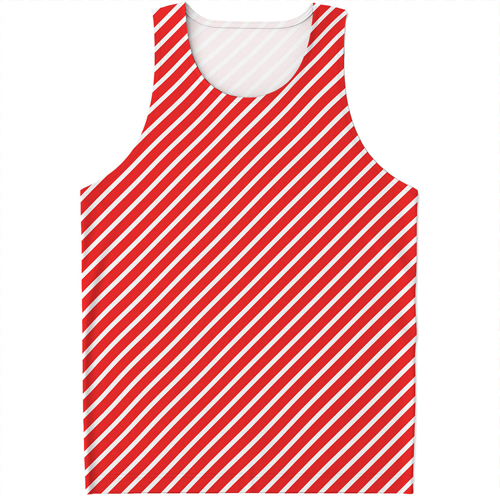 Red And White Candy Cane Pattern Print Men's Tank Top