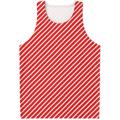 Red And White Candy Cane Pattern Print Men's Tank Top