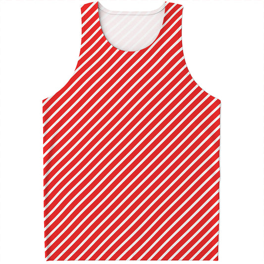 Red And White Candy Cane Pattern Print Men's Tank Top