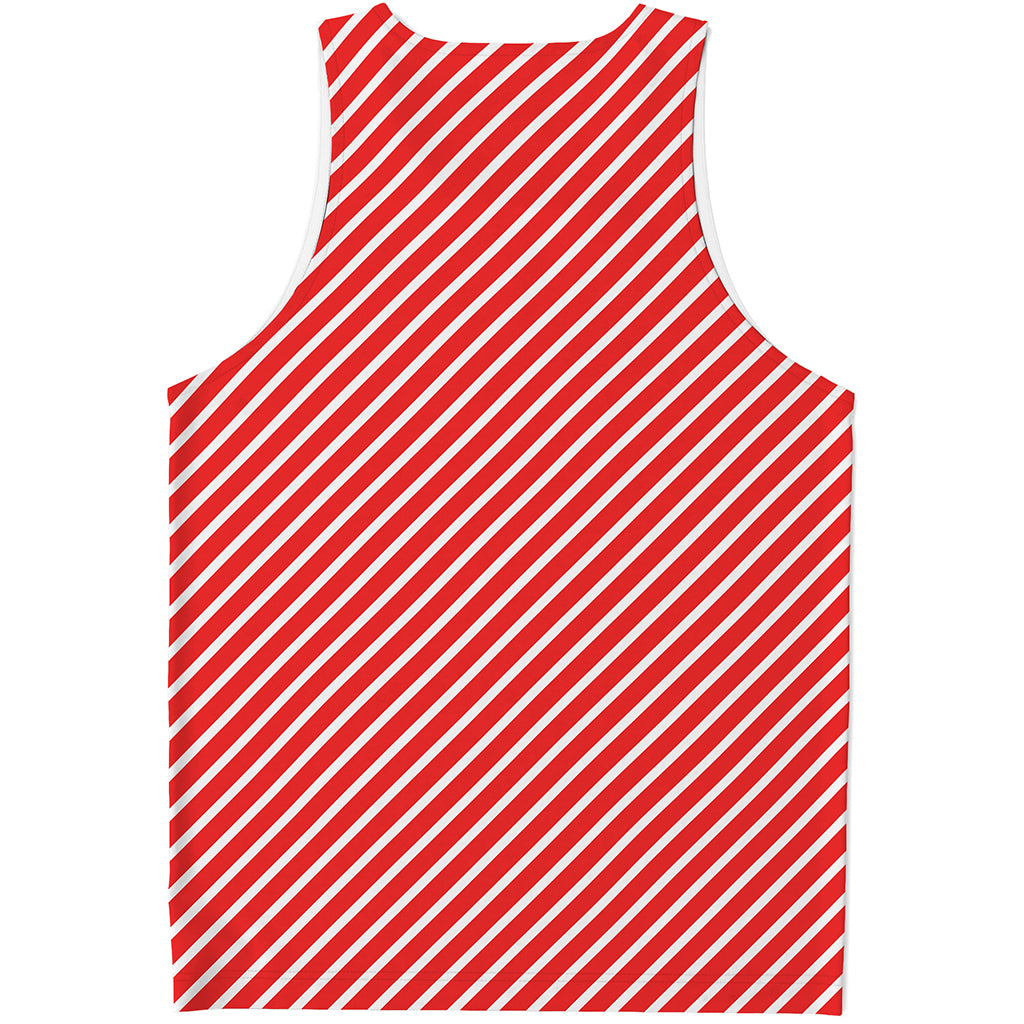 Red And White Candy Cane Pattern Print Men's Tank Top