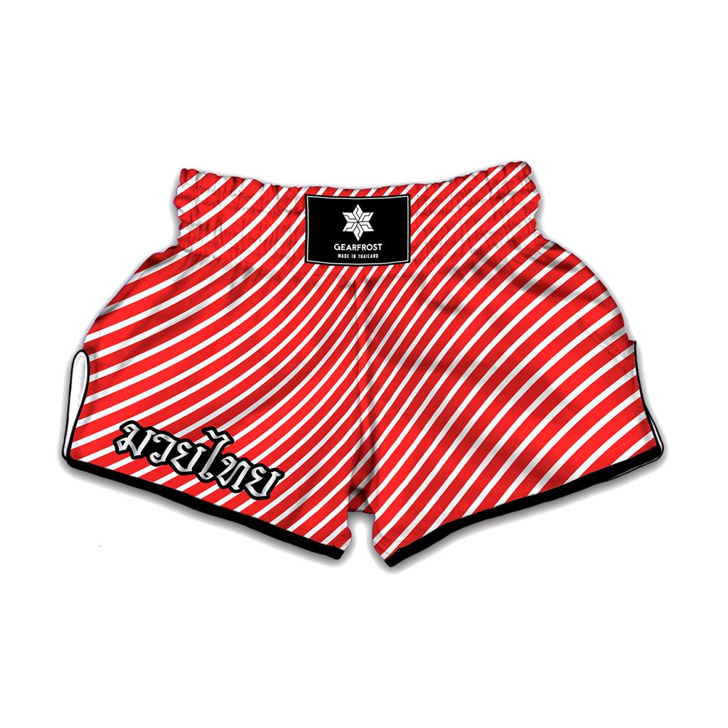 Red And White Candy Cane Pattern Print Muay Thai Boxing Shorts