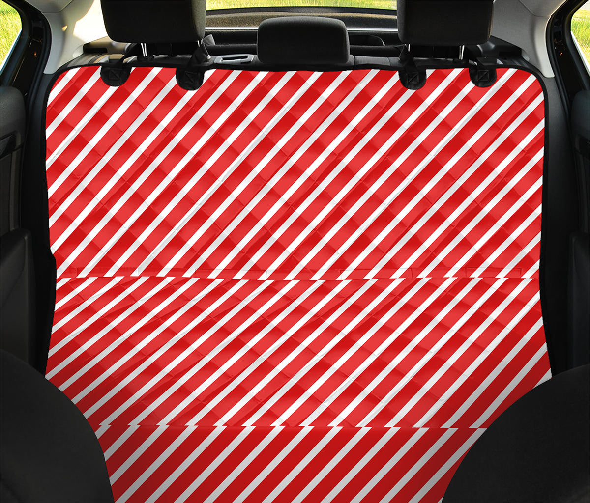 Red And White Candy Cane Pattern Print Pet Car Back Seat Cover