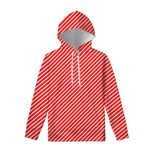 Red And White Candy Cane Pattern Print Pullover Hoodie
