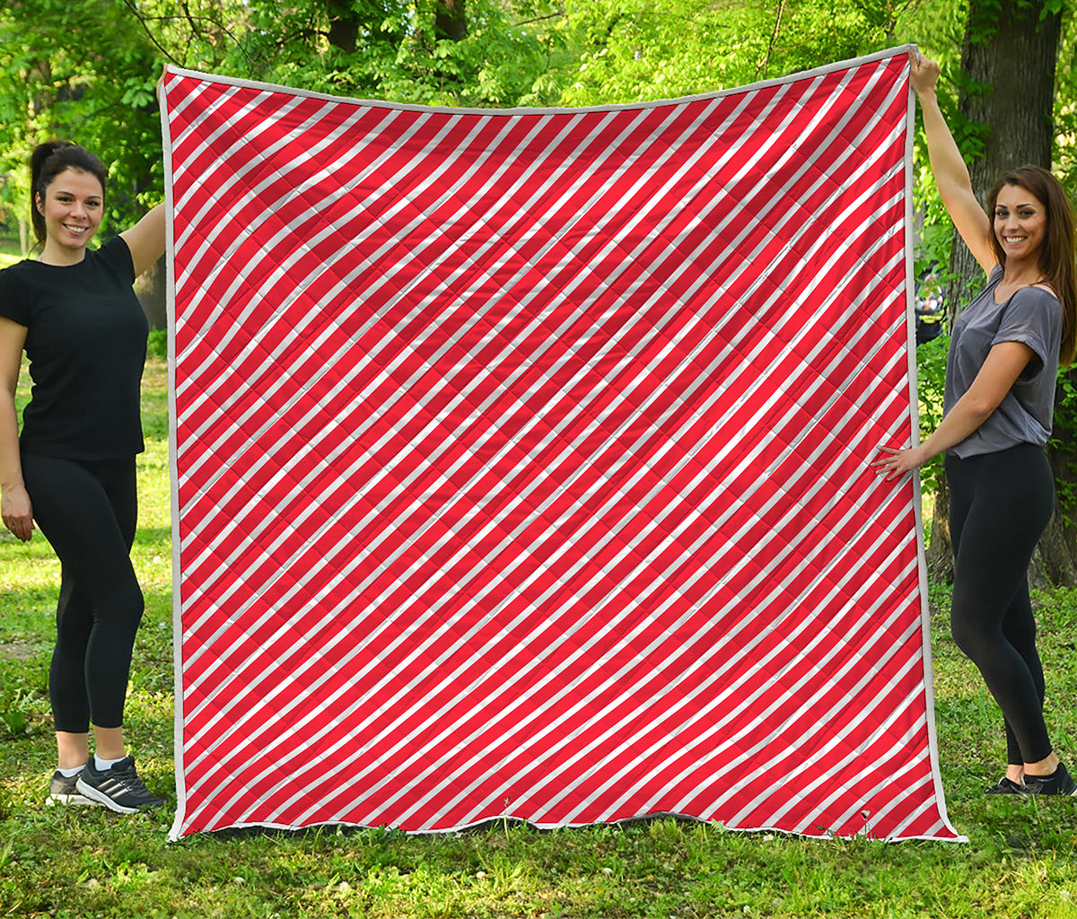 Red And White Candy Cane Pattern Print Quilt
