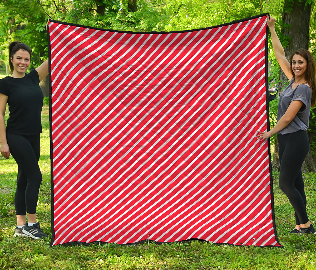Red And White Candy Cane Pattern Print Quilt