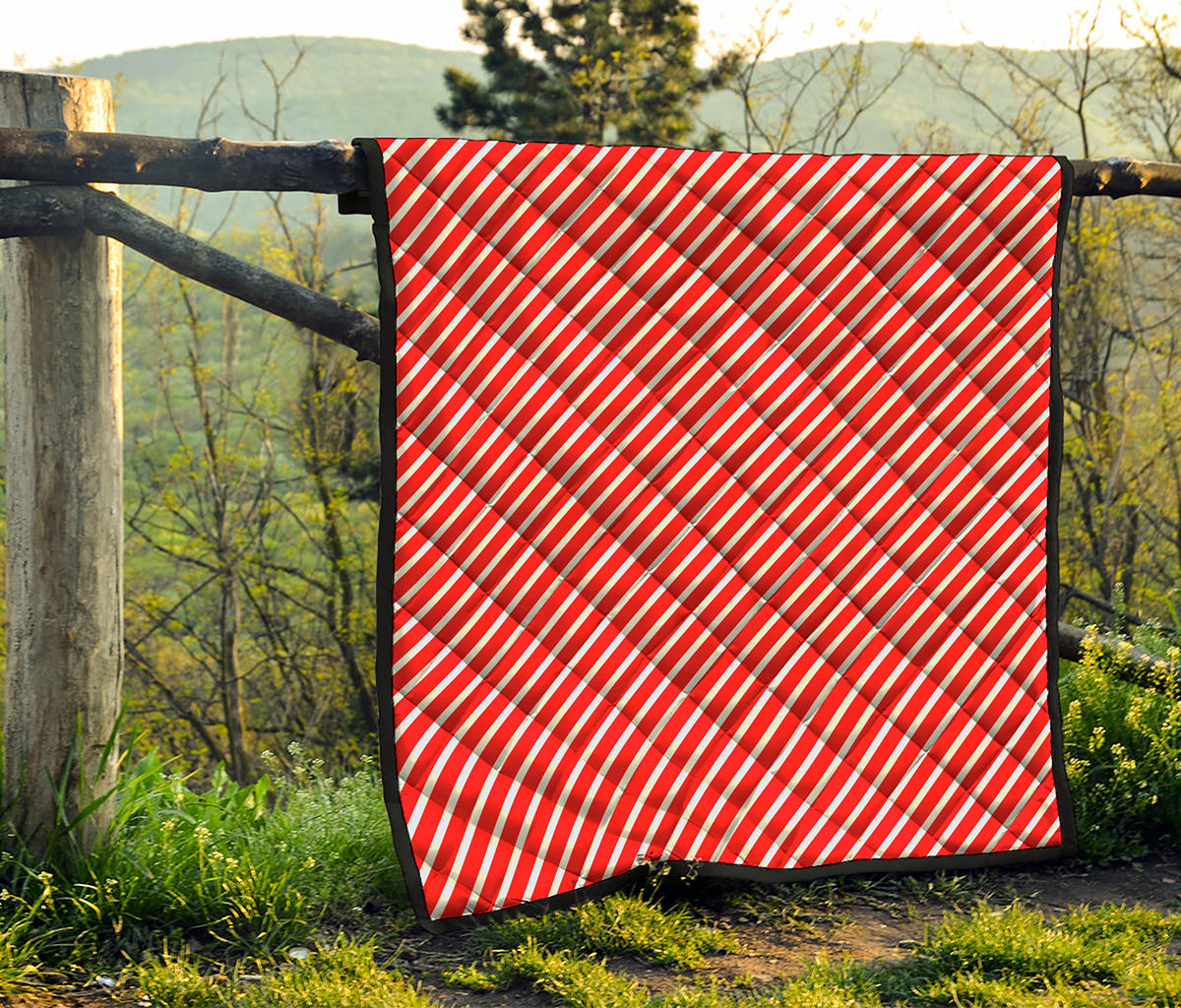 Red And White Candy Cane Pattern Print Quilt