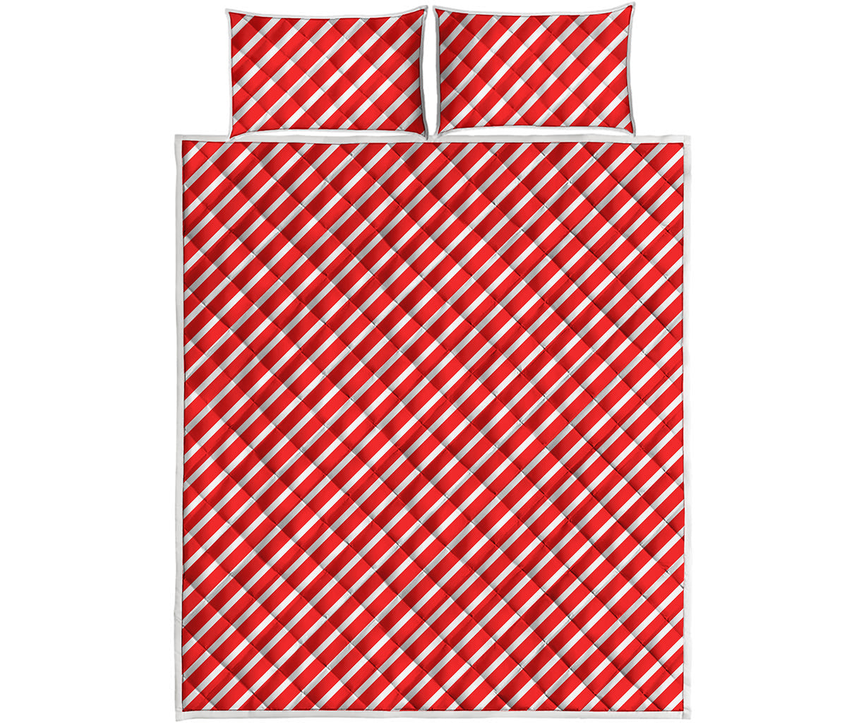 Red And White Candy Cane Pattern Print Quilt Bed Set