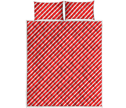 Red And White Candy Cane Pattern Print Quilt Bed Set