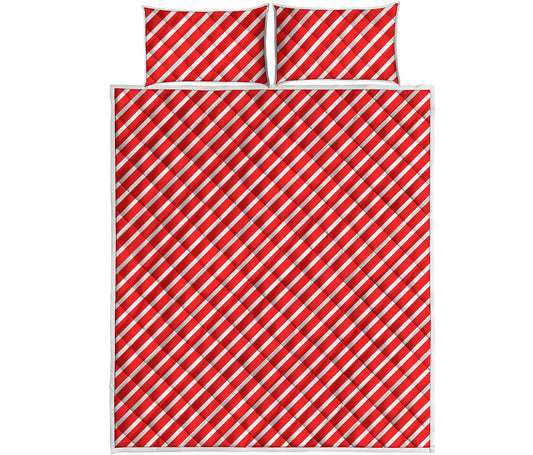 Red And White Candy Cane Pattern Print Quilt Bed Set