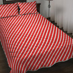 Red And White Candy Cane Pattern Print Quilt Bed Set