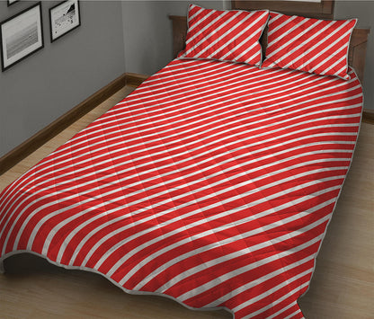 Red And White Candy Cane Pattern Print Quilt Bed Set