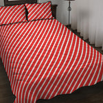 Red And White Candy Cane Pattern Print Quilt Bed Set