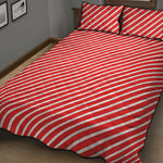 Red And White Candy Cane Pattern Print Quilt Bed Set