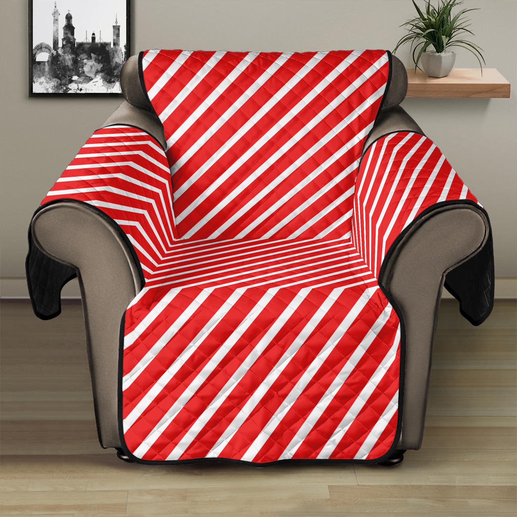 Red And White Candy Cane Pattern Print Recliner Protector