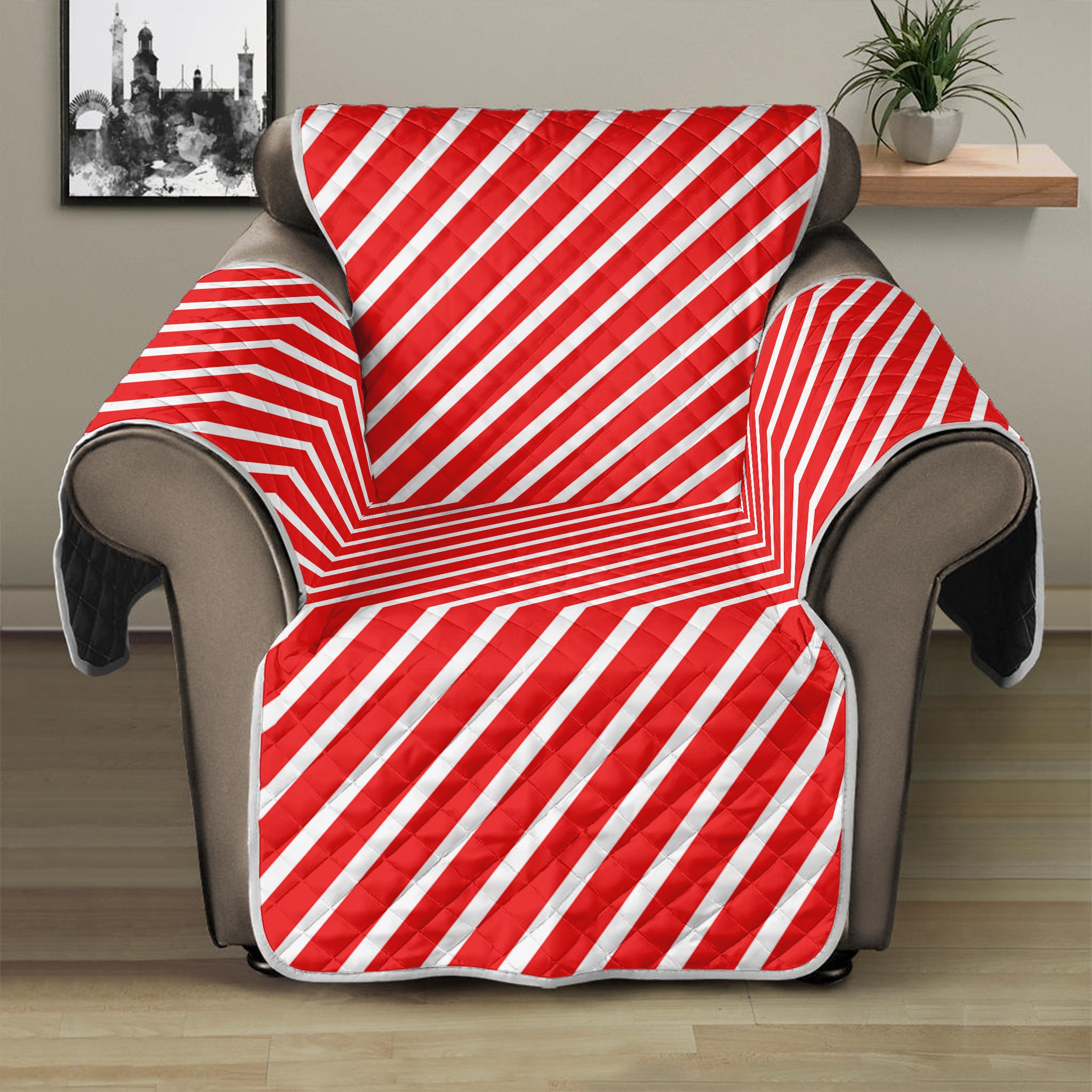 Red And White Candy Cane Pattern Print Recliner Protector