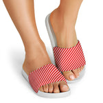 Red And White Candy Cane Pattern Print White Slide Sandals