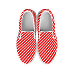 Red And White Candy Cane Pattern Print White Slip On Shoes