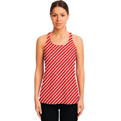 Red And White Candy Cane Pattern Print Women's Racerback Tank Top