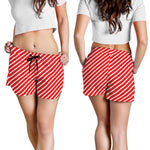 Red And White Candy Cane Pattern Print Women's Shorts