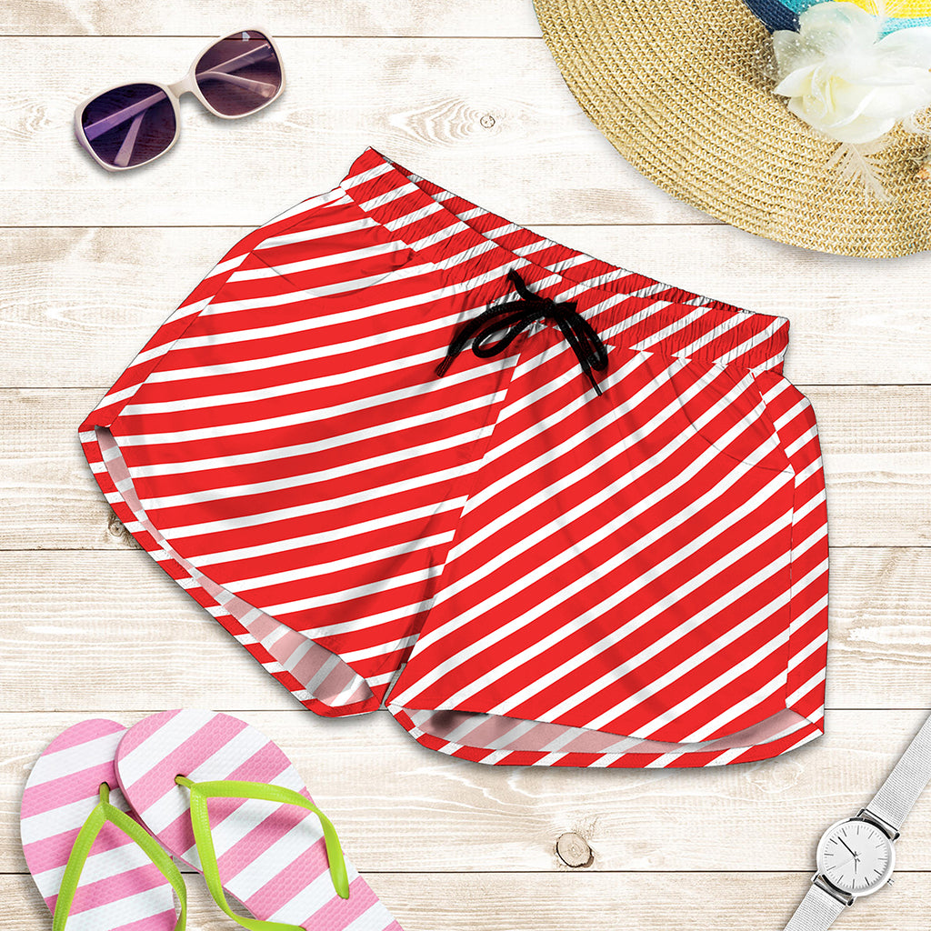 Red And White Candy Cane Pattern Print Women's Shorts