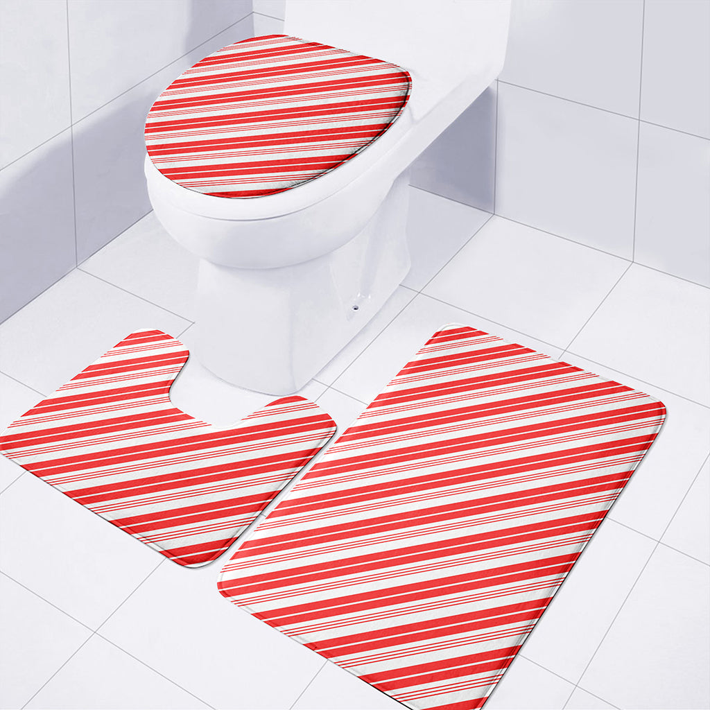 Red And White Candy Cane Stripe Print 3 Piece Bath Mat Set