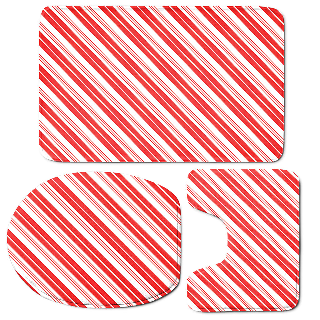 Red And White Candy Cane Stripe Print 3 Piece Bath Mat Set