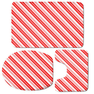 Red And White Candy Cane Stripe Print 3 Piece Bath Mat Set