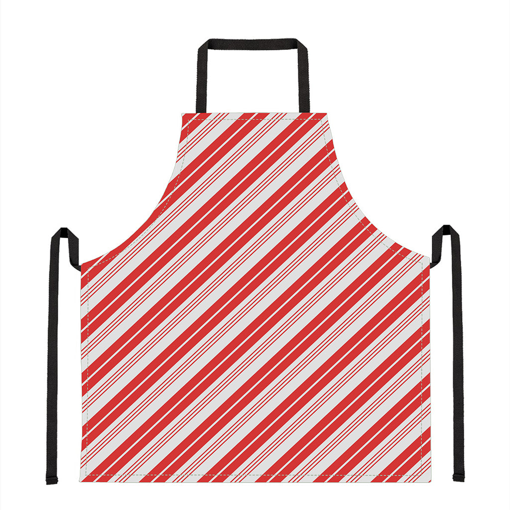 Red And White Candy Cane Stripe Print Apron