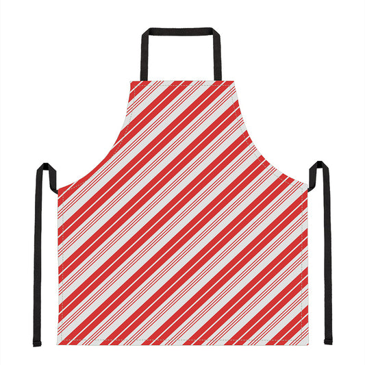 Red And White Candy Cane Stripe Print Apron