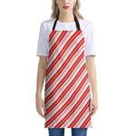 Red And White Candy Cane Stripe Print Apron
