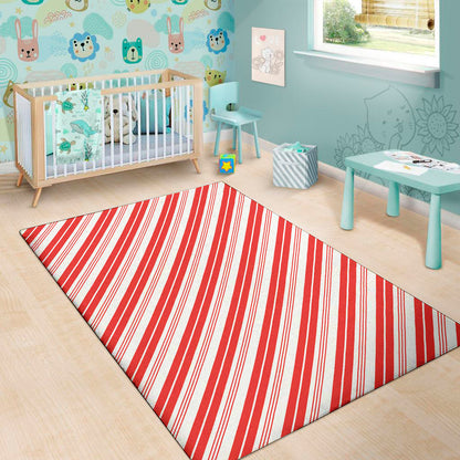 Red And White Candy Cane Stripe Print Area Rug