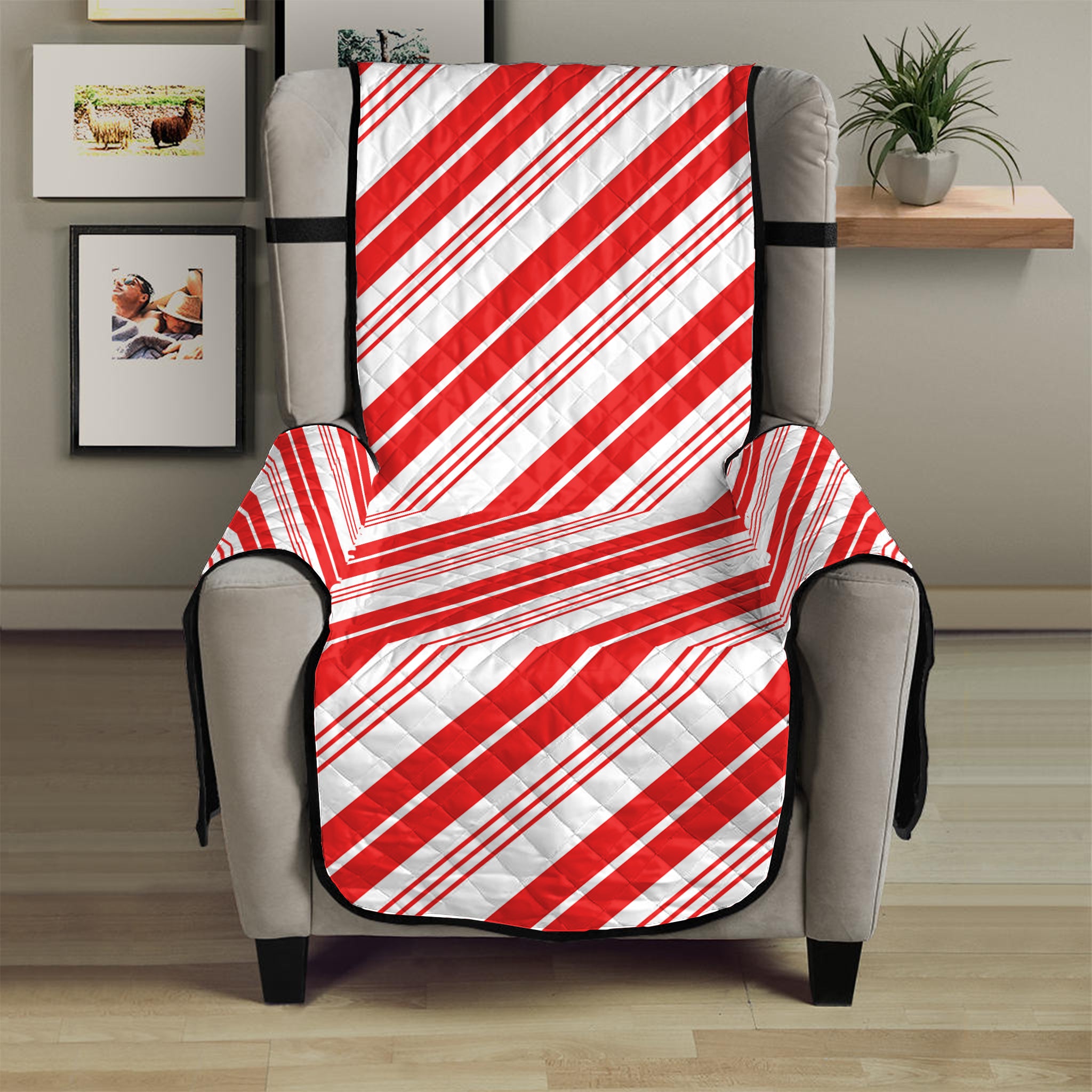 Red And White Candy Cane Stripe Print Armchair Protector