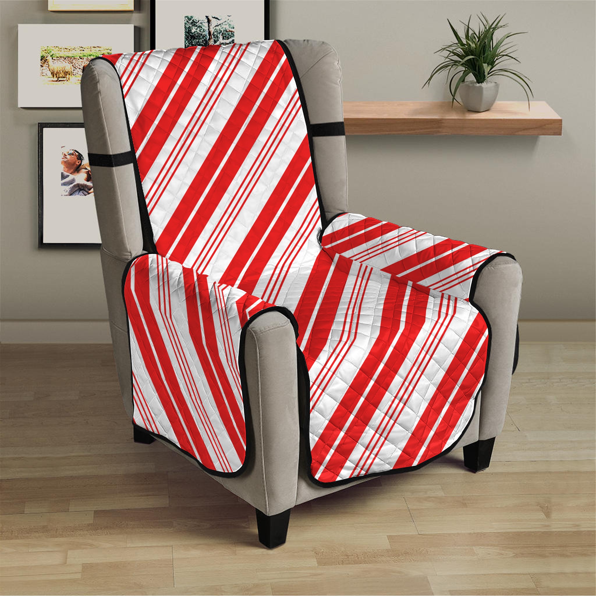 Red And White Candy Cane Stripe Print Armchair Protector