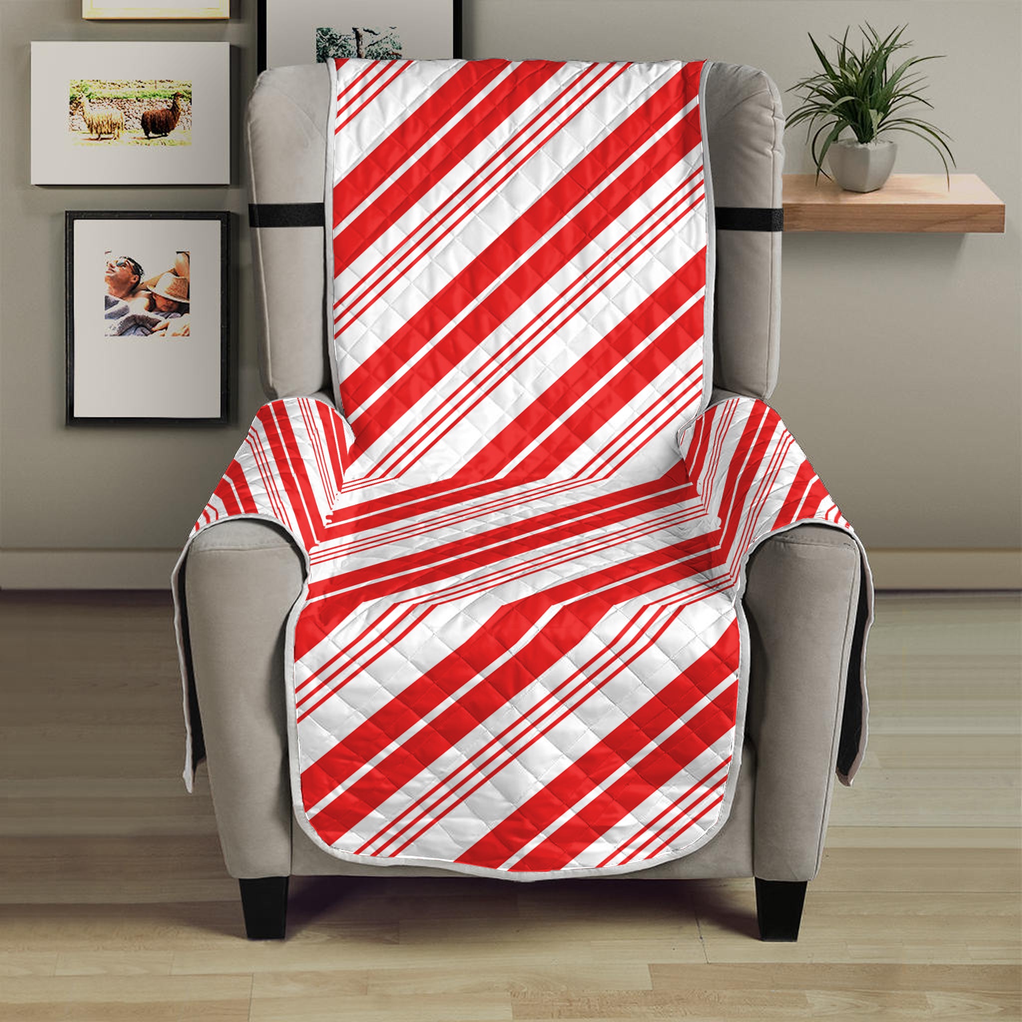 Red And White Candy Cane Stripe Print Armchair Protector