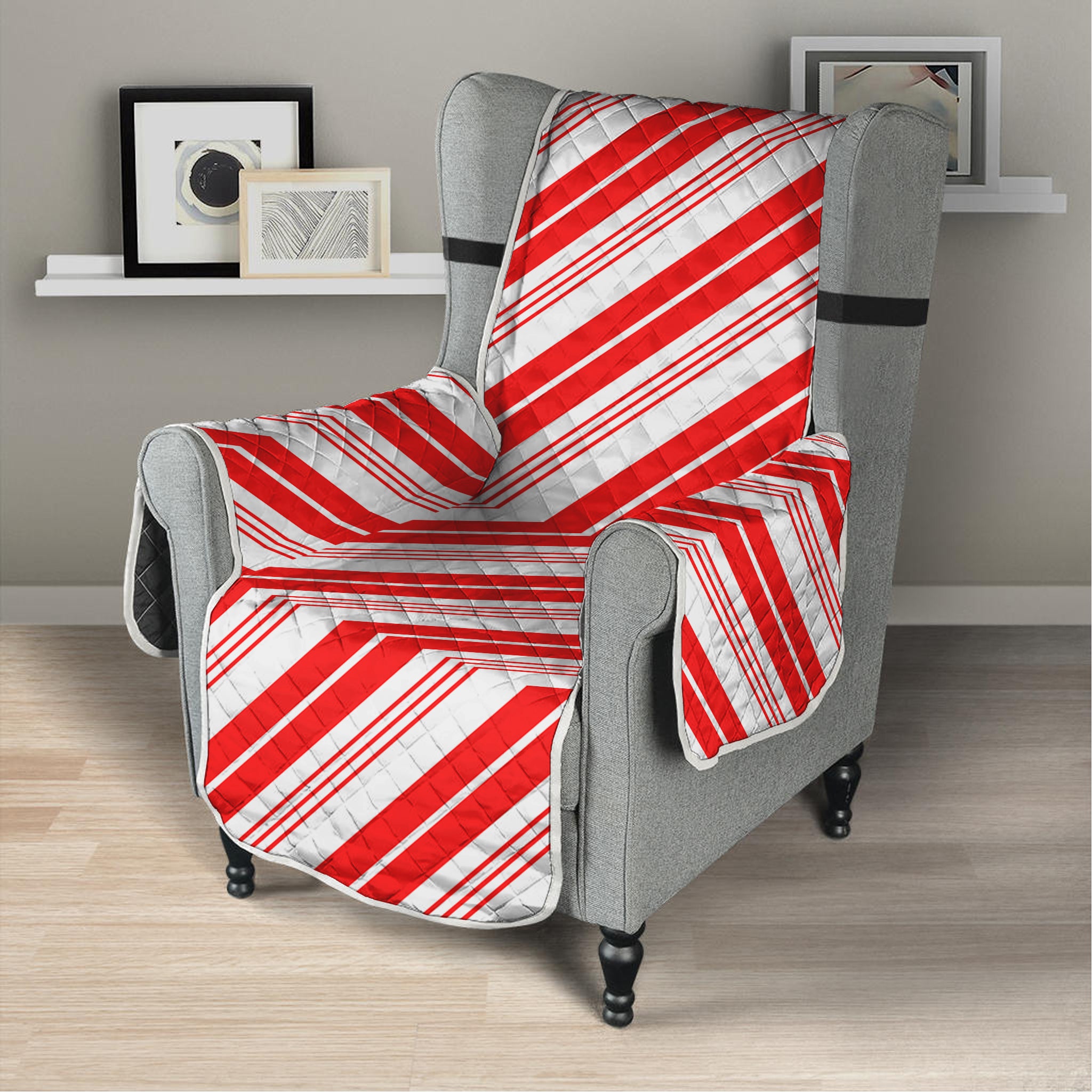 Red And White Candy Cane Stripe Print Armchair Protector