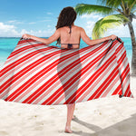 Red And White Candy Cane Stripe Print Beach Sarong Wrap