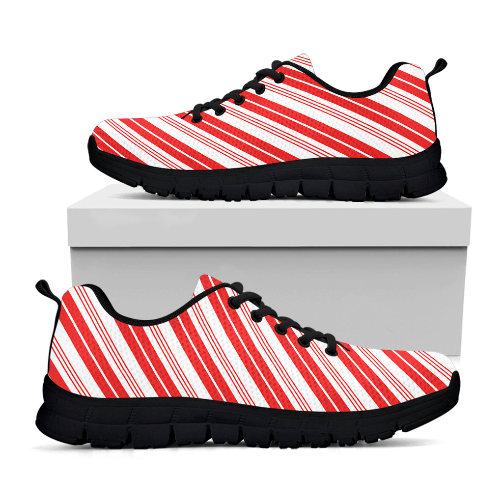 Red And White Candy Cane Stripe Print Black Sneakers