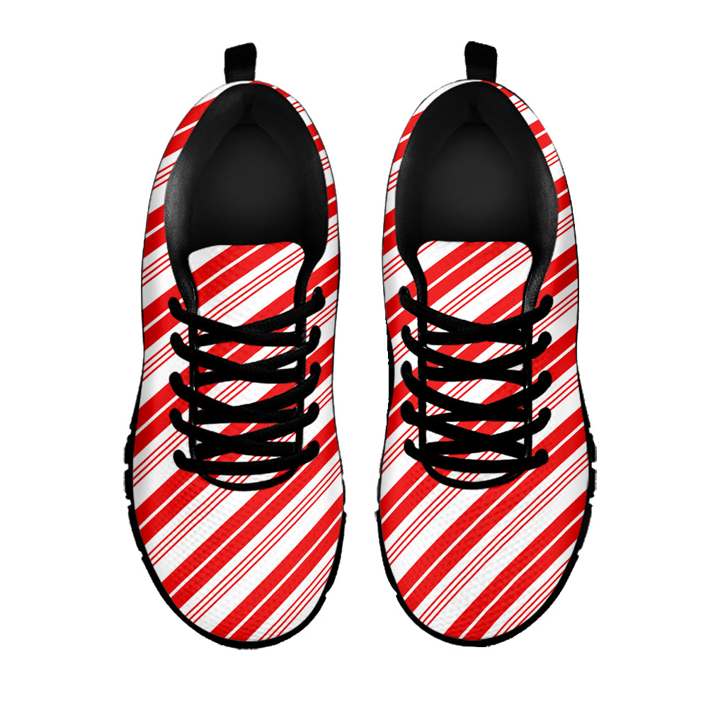 Red And White Candy Cane Stripe Print Black Sneakers