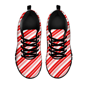 Red And White Candy Cane Stripe Print Black Sneakers