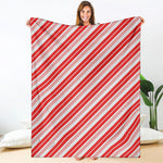 Red And White Candy Cane Stripe Print Blanket