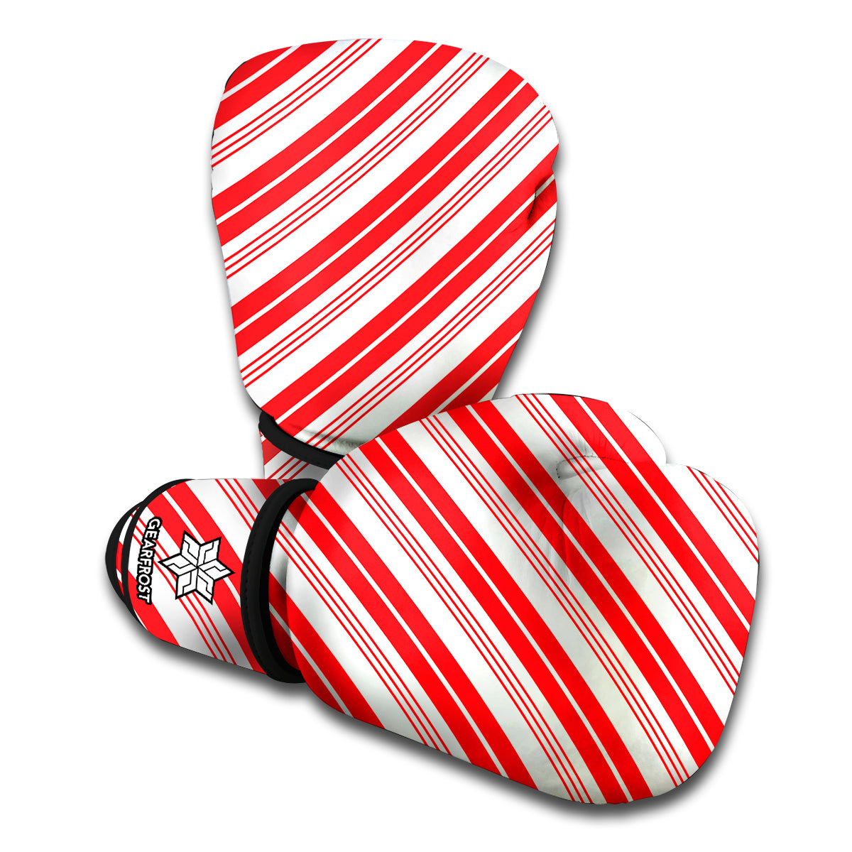 Red And White Candy Cane Stripe Print Boxing Gloves