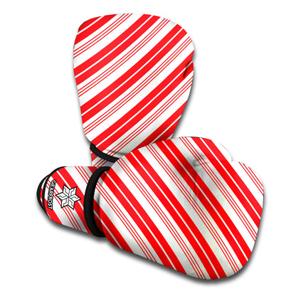 Red And White Candy Cane Stripe Print Boxing Gloves